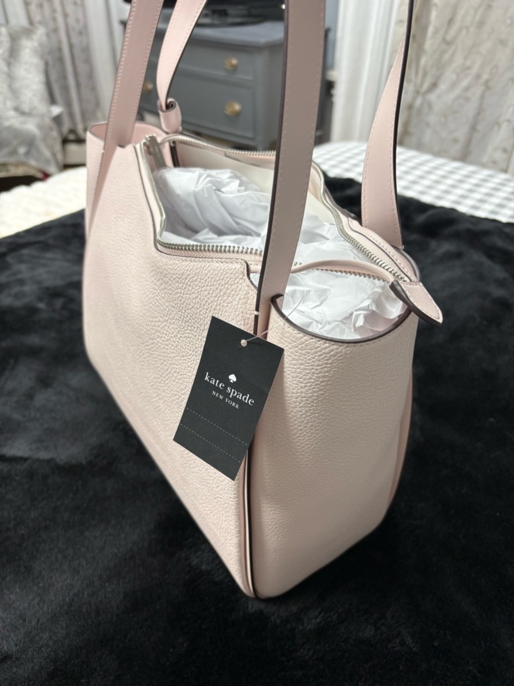 kate spade Pebbled Leather Tote in Blush Pink